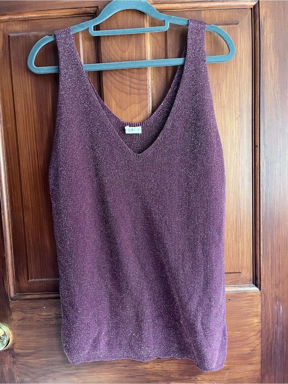 Kori Plum Metallic V-Neck Knit Tank